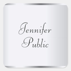 Elegant Silver Look Typography Modern Template Square Sticker