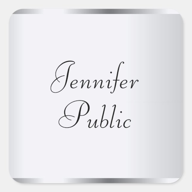 Elegant Silver Look Typography Modern Template Square Sticker (Front)