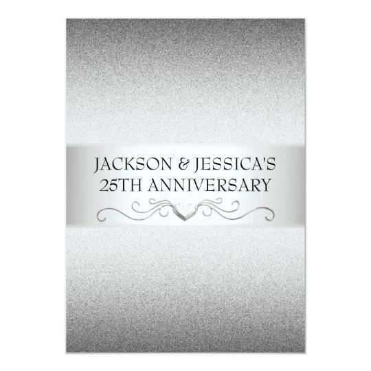 Elegant Silver Love Hearts 25th Anniversary Party Card