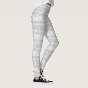 Elegant Silver Mandala Pattern Leggings