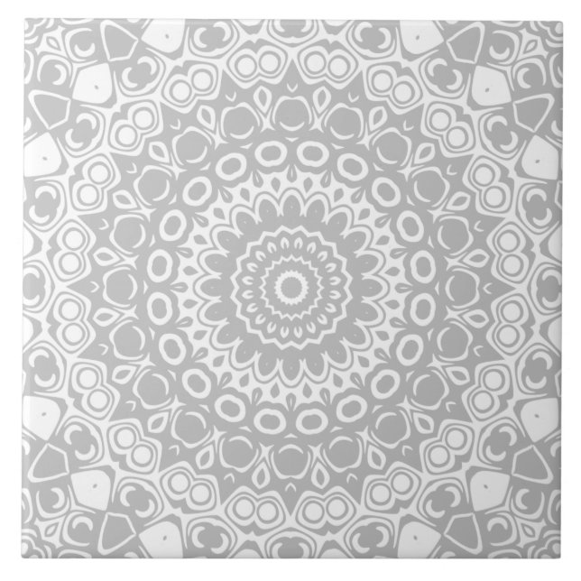 Elegant Silver Mandala Pattern Tile (Front)
