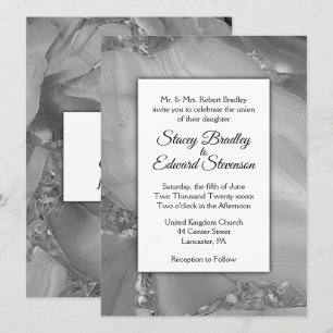 Elegant Silver Marble Agate Wedding Invitation