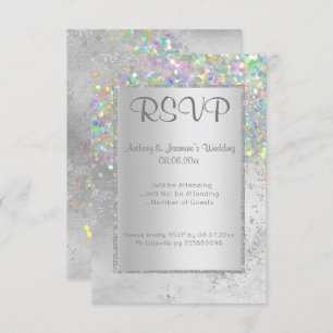 ELEGANT SILVER MARBLE HOLOGRAPHIC RSVP INVITATION