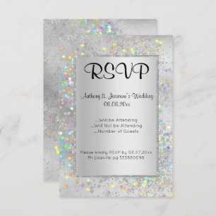 ELEGANT SILVER MARBLE HOLOGRAPHIC RSVP INVITATION