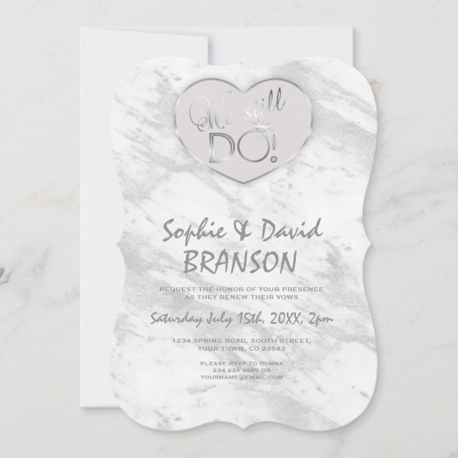 Elegant Silver Marble We stll DO Renew the Vows Invitation (Front)