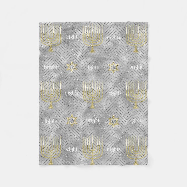Elegant Silver Menorahs Fleece Blanket (Front)