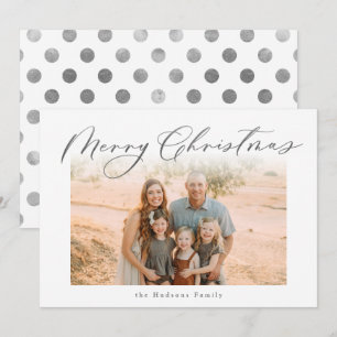 Elegant Silver Merry Christmas Calligraphy Photo Holiday Card