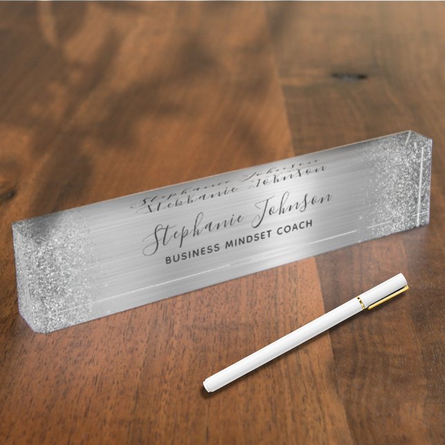 Elegant Silver Metallic Glitter Boss Lady Nameplate (Creator Uploaded)