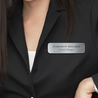 Elegant Silver Metallic Style Business Employee Name Tag