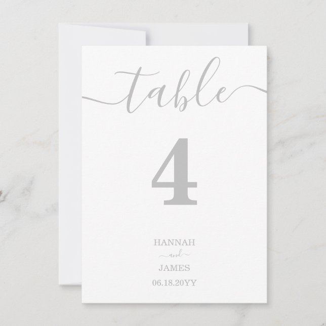 Elegant Silver Minimalist Wedding Table Number (Front)