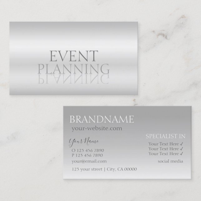 Elegant Silver Mirror Font Professional Stylish Business Card (Front/Back)