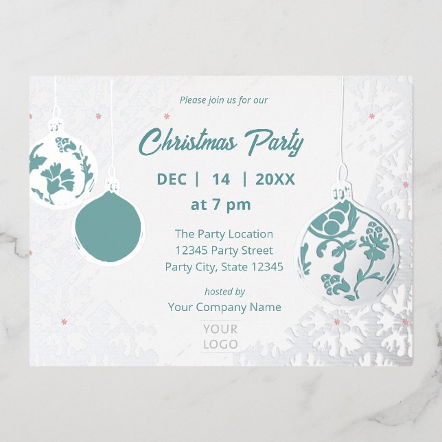 Elegant Silver Modern Festive Corporate Holiday Foil Invitation Postcard (Front)