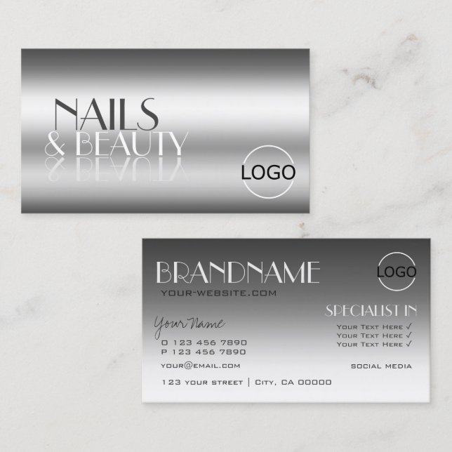 Elegant Silver Modern Mirror Letters with Logo Business Card (Front/Back)