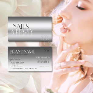 Elegant Silver Modern Mirror Letters with Monogram Business Card