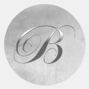 Elegant Silver Monogram B Classic Round Sticker