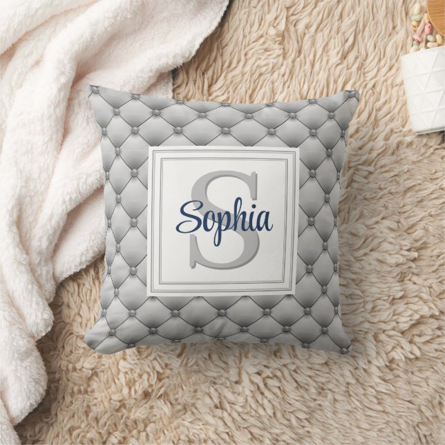 Elegant Silver Monogram Initial and Name  Cushion (Blanket)