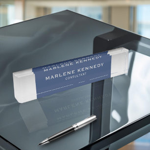 Elegant Silver Monogram Navy Blue Acrylic Nameplate