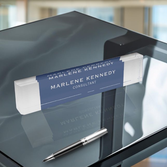 Elegant Silver Monogram Navy Blue Acrylic Nameplate (Creator Uploaded)
