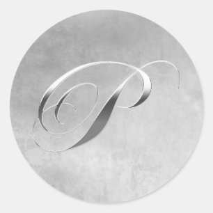 Elegant Silver Monogram P Custom Wedding Stickers