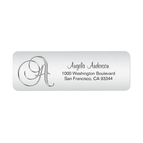 Elegant Silver Monogram Script Letter 'A' Return Return Address Label