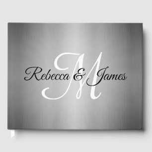 Elegant Silver Monogram Script Wedding Guest Book