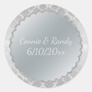 Elegant Silver Monogram Wedding Sticker