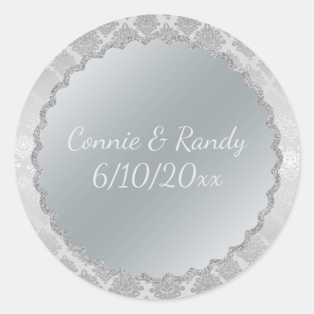 Elegant Silver Monogram Wedding Sticker (Front)