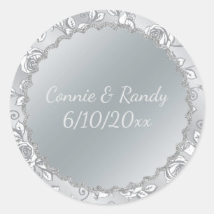 Elegant Silver Monogram Wedding Sticker
