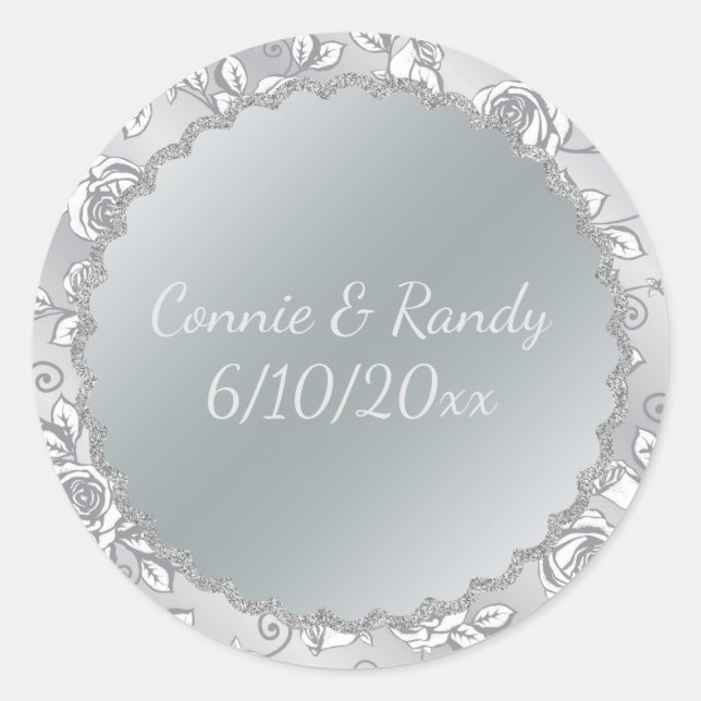 Elegant Silver Monogram Wedding Sticker (Front)