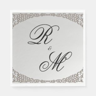 Elegant Silver Monogrammed Wedding Napkin