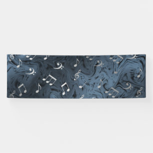 elegant silver music notes in blue banner