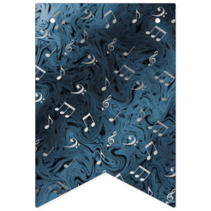 elegant silver music notes in blue bunting