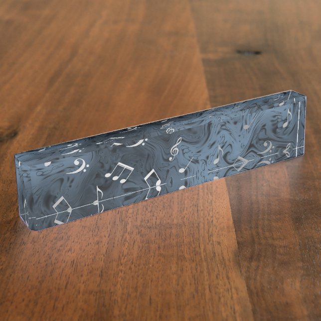 elegant silver music notes in blue nameplate (Side)