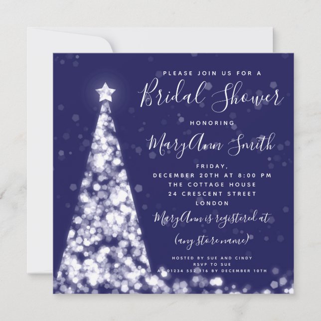 Elegant Silver Navy Christmas Tree Bridal Shower Invitation (Front)