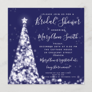 Elegant Silver Navy Christmas Tree Bridal Shower Invitation