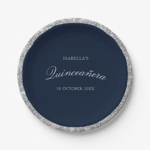 Elegant silver & navy Quinceanera Paper Plate