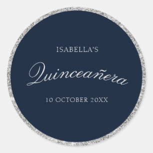 Elegant silver & navy Quinceanera sticker