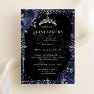 Elegant Silver Navy Rose Quinceanera