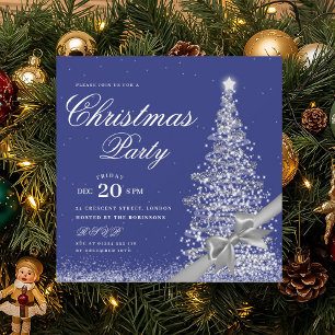 Elegant Silver Navy Winter Christmas Tree Bow Invitation