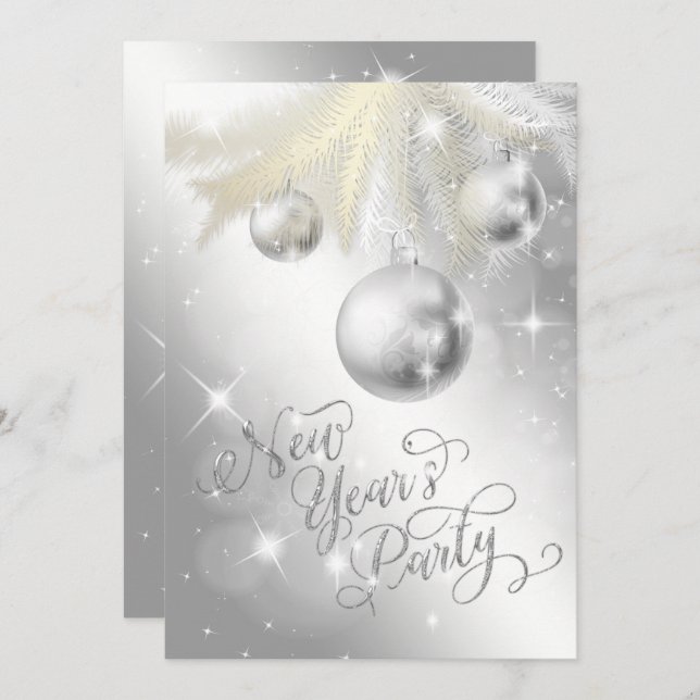 Elegant Silver New Year's Eve  Party Invitation (Front/Back)