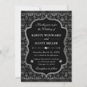 Elegant Silver Ornate Border Art Deco Wedding Invitation