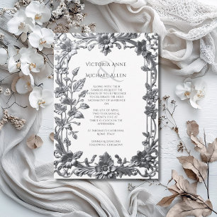 Elegant Silver Ornate Frame Wedding  Invitation
