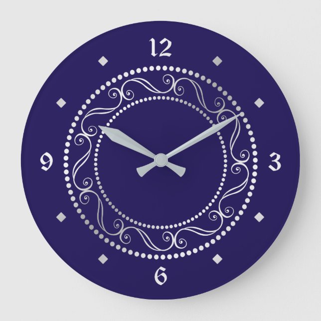 Elegant Silver Ornate Retro Design Large Clock (Front)