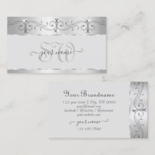 Elegant Silver Ornate Sparkling Diamonds Initials Business Card