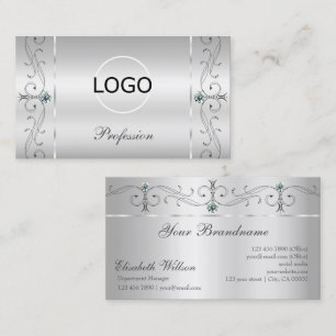 Elegant Silver Ornate Squiggled Jewels with Logo Business Card
