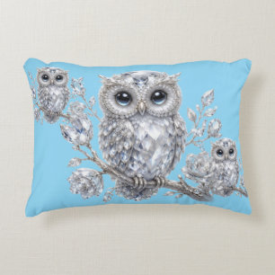 Elegant Silver Owl Botanical Magic Night Deco Decorative Cushion