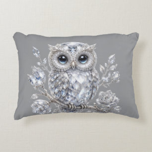 Elegant Silver Owl Botanical Magic Night Deco Decorative Cushion