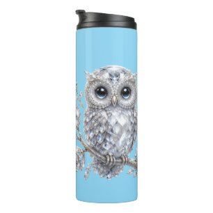 Elegant Silver Owl Botanical Magic Night Deco Thermal Tumbler