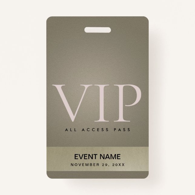 ELEGANT SILVER  PALE GOLD VIP EVENT ACCESS PASS ID BADGE (Front)
