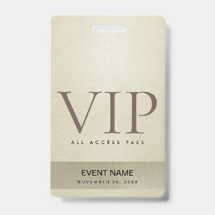 ELEGANT SILVER PALE GOLD VIP EVENT ACCESS PASS ID BADGE